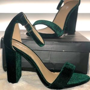 Nasty Gal Green Velvet Block Heels